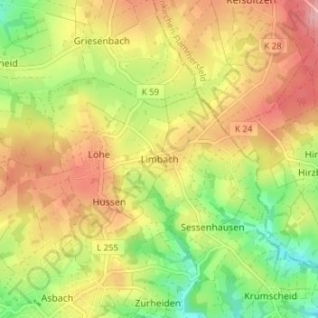 Carte topographique Limbach, altitude, relief