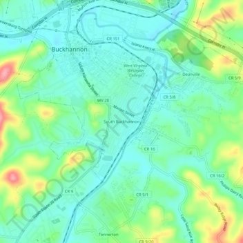 Carte topographique South Buckhannon, altitude, relief