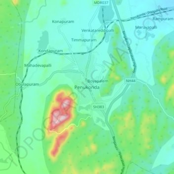 Carte topographique Penukonda, altitude, relief