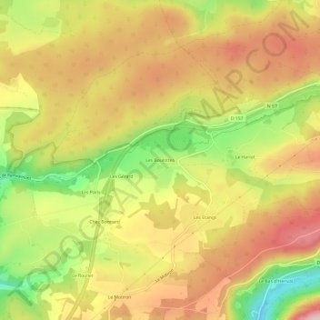 Carte topographique Les Boulottes, altitude, relief