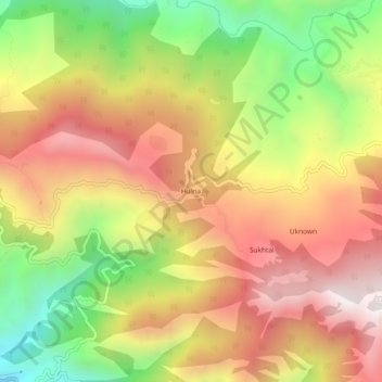Carte topographique Hulna, altitude, relief