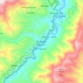 Carte topographique Tinglayan, altitude, relief
