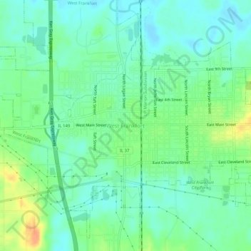Carte topographique West Frankfort, altitude, relief