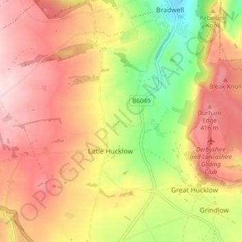 Carte topographique Coplow Dale, altitude, relief