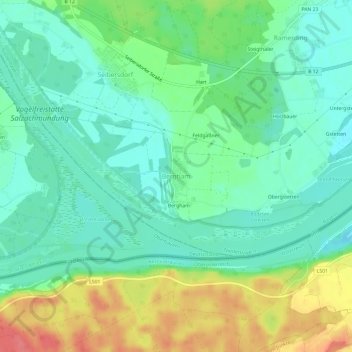 Carte topographique Bergham, altitude, relief