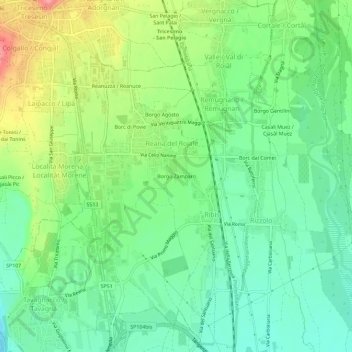 Carte topographique Borgo Zamparo, altitude, relief
