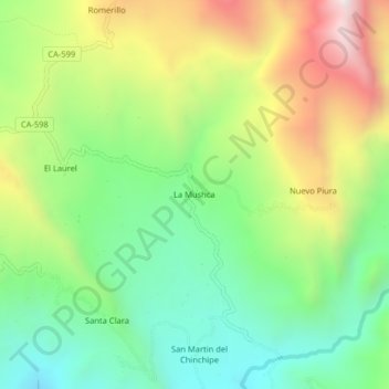 Carte topographique La Mushca, altitude, relief