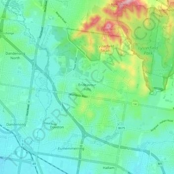 Carte topographique Endeavour Hills, altitude, relief