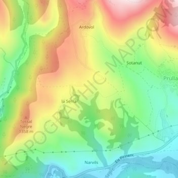 Carte topographique Jonquera, altitude, relief