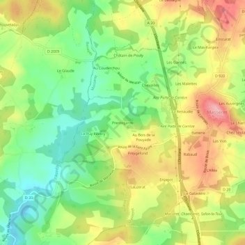 Carte topographique Prentegarde, altitude, relief