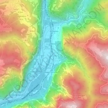 Carte topographique Cismon del Grappa, altitude, relief