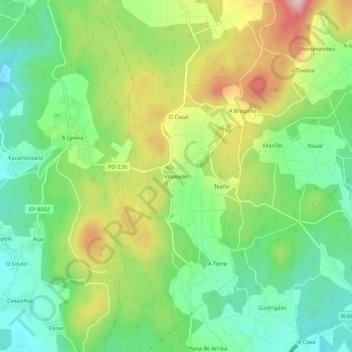 Carte topographique Vilameán, altitude, relief