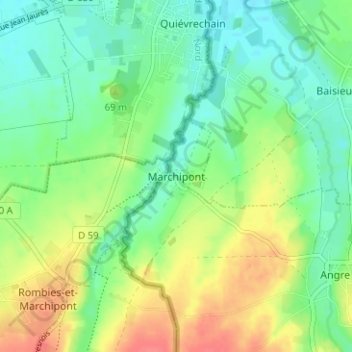 Carte topographique Marchipont, altitude, relief