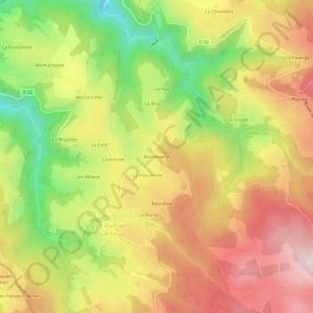 Carte topographique Montmartin, altitude, relief