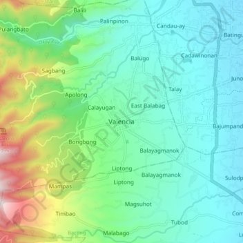 Carte topographique Valencia, altitude, relief