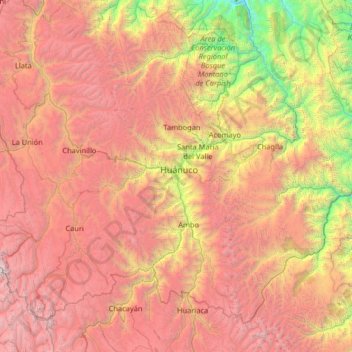 Carte topographique Pillco Marca, altitude, relief