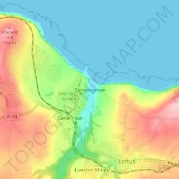 Carte topographique Skinningrove, altitude, relief