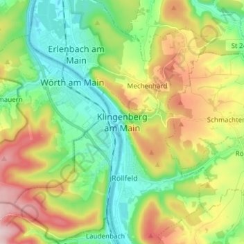 Carte topographique Klingenberg am Main, altitude, relief