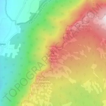 Carte topographique Monte Pizzuto, altitude, relief