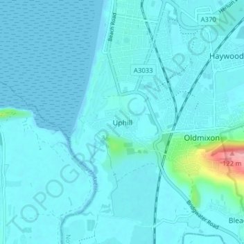 Carte topographique Uphill, altitude, relief