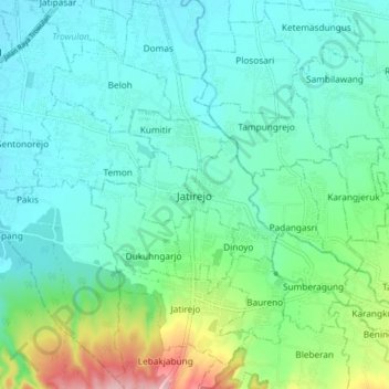 Carte topographique Jatirejo, altitude, relief