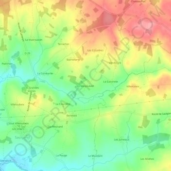 Carte topographique Le Masjoubert, altitude, relief
