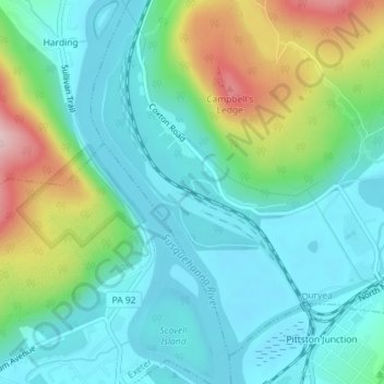 Carte topographique Coxton Junction, altitude, relief