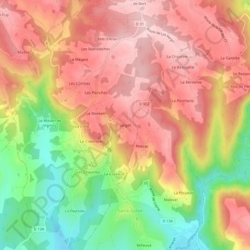 Carte topographique Sarget, altitude, relief