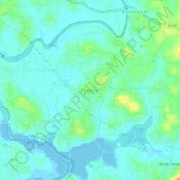 Carte topographique Pinarayi, altitude, relief