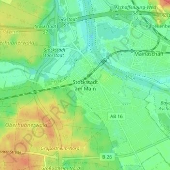 Carte topographique Stockstadt am Main, altitude, relief