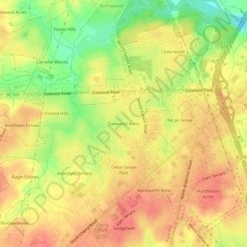Carte topographique Oakwood Acres, altitude, relief