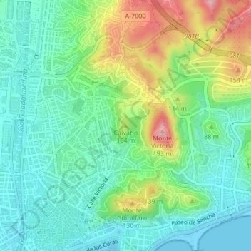 Carte topographique Calvario, altitude, relief