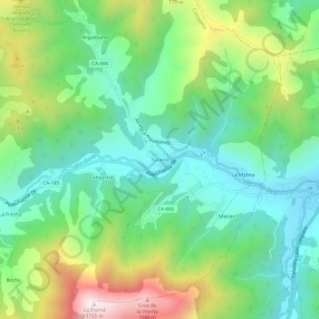 Carte topographique Turieno, altitude, relief