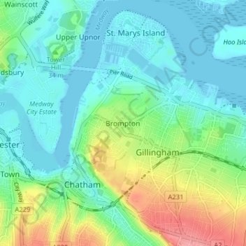 Carte topographique Brompton, altitude, relief