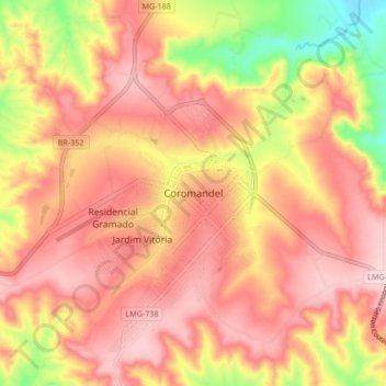 Carte topographique Coromandel, altitude, relief