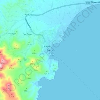 Carte topographique Datça, altitude, relief