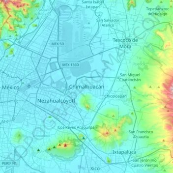 Carte topographique Chimalhuacán, altitude, relief