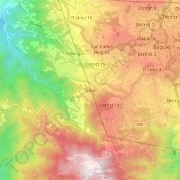 Carte topographique Tuba, altitude, relief