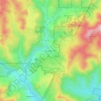 Carte topographique Topanga Oaks, altitude, relief