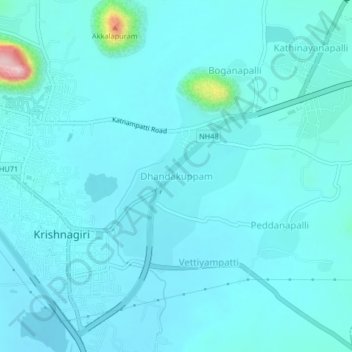 Carte topographique Dhandakuppam, altitude, relief