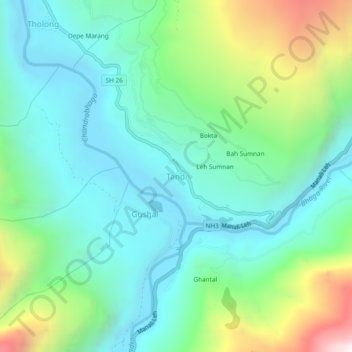 Carte topographique Tandi, altitude, relief