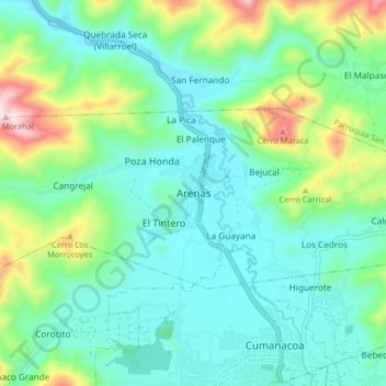 Carte topographique Arenas, altitude, relief