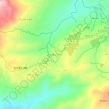 Carte topographique Ouled Manaa, altitude, relief