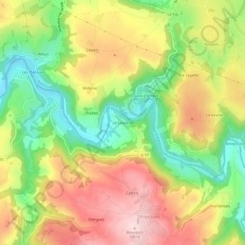 Carte topographique Le Castanie, altitude, relief