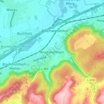 Carte topographique Bruchmühlbach, altitude, relief