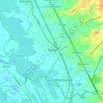 Carte topographique Marilao, altitude, relief