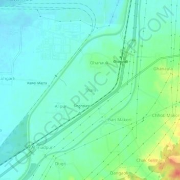 Carte topographique Thalli, altitude, relief