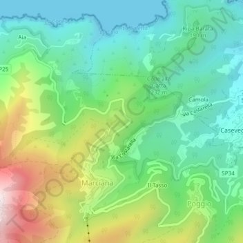 Carte topographique Guastella, altitude, relief