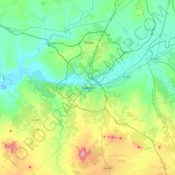 Carte topographique Tolède, altitude, relief
