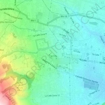 Carte topographique Zona 9, altitude, relief